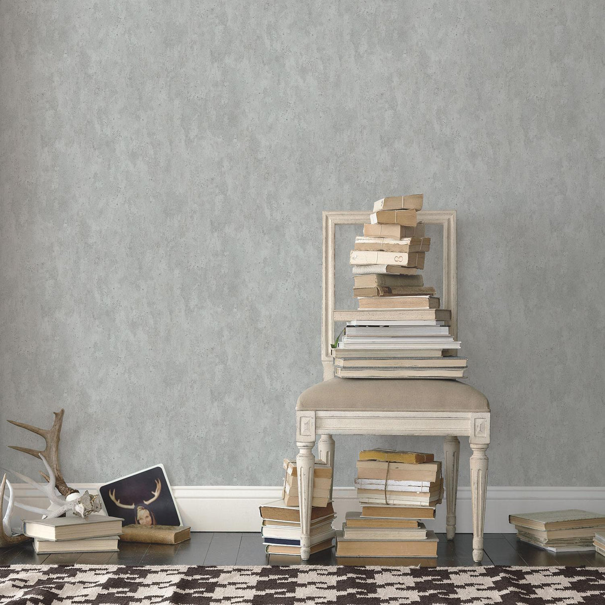 Galerie Distressed Wall Silver Grey Wallpaper