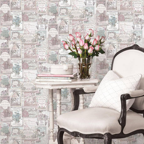 Galerie Perfume Labels Pink Wallpaper