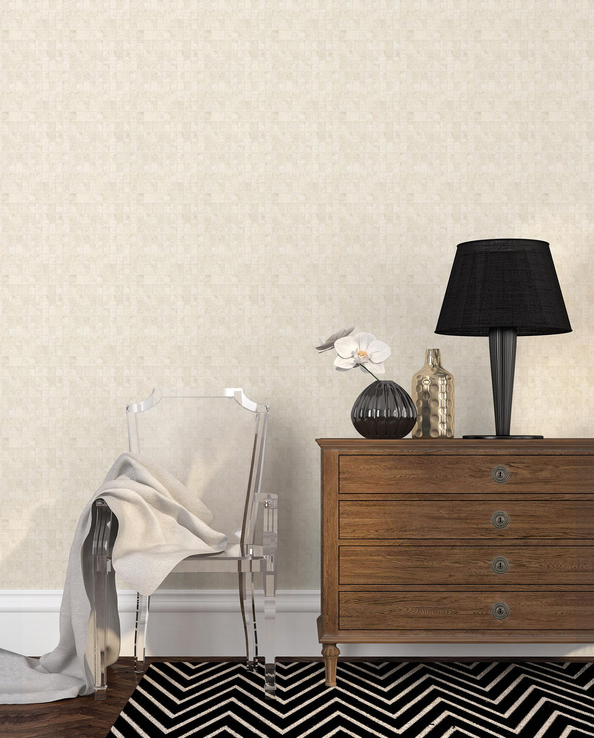Galerie Metallic Tile Cream Wallpaper