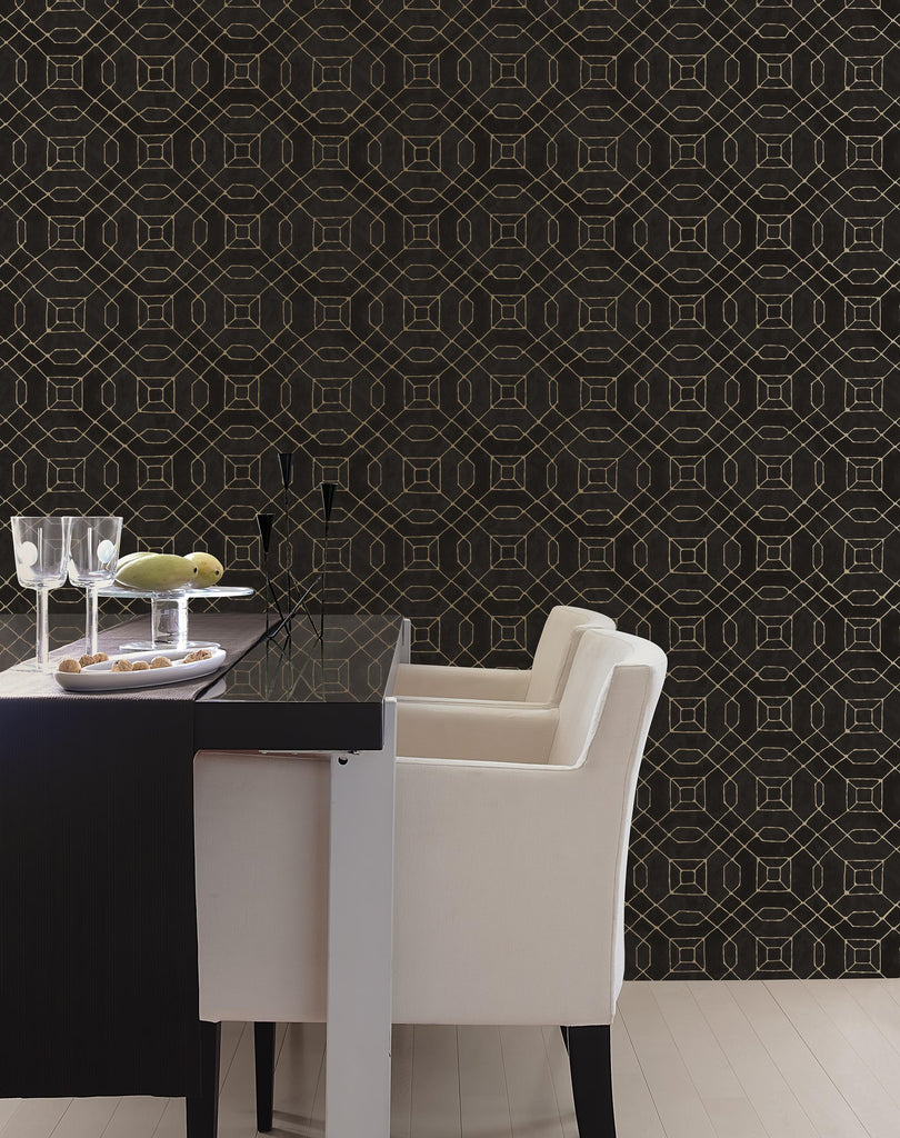 Galerie Metallic Geometric Black Wallpaper