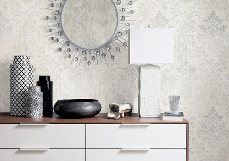 Galerie Modern Metallic Damask Silver Grey Wallpaper