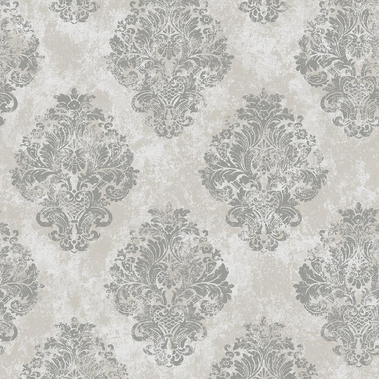 Galerie Metallic Damask Silver Grey Wallpaper