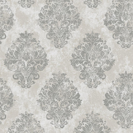 Galerie Metallic Damask Silver Grey Wallpaper