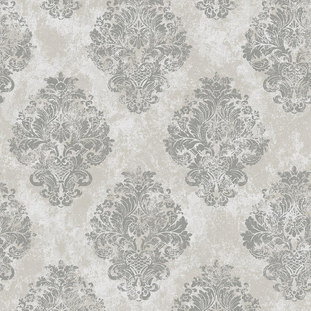 Galerie Metallic Damask Silver Grey Wallpaper