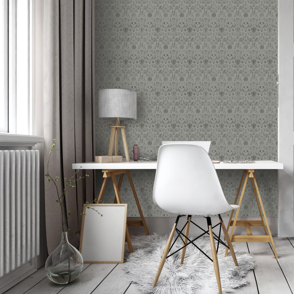 Galerie Floral Collage Silver Grey Wallpaper