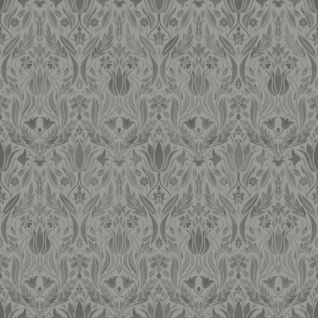 Galerie Floral Collage Silver Grey Wallpaper