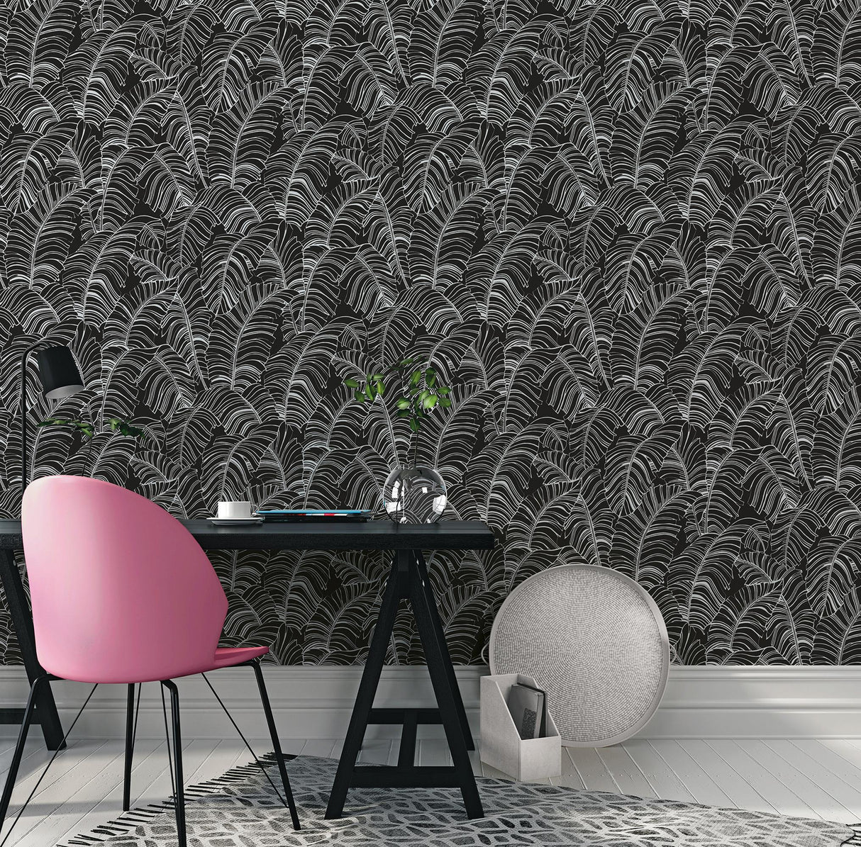 Galerie Broadleaf Black Wallpaper
