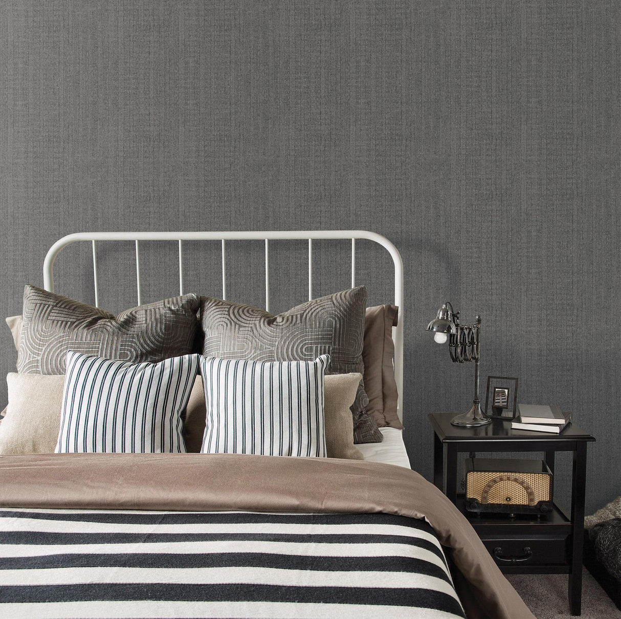 Galerie Moss Stripe Silver Grey Wallpaper