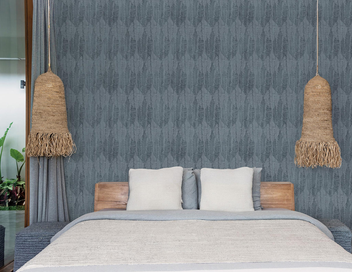Galerie Wasabi Leaves Blue Wallpaper