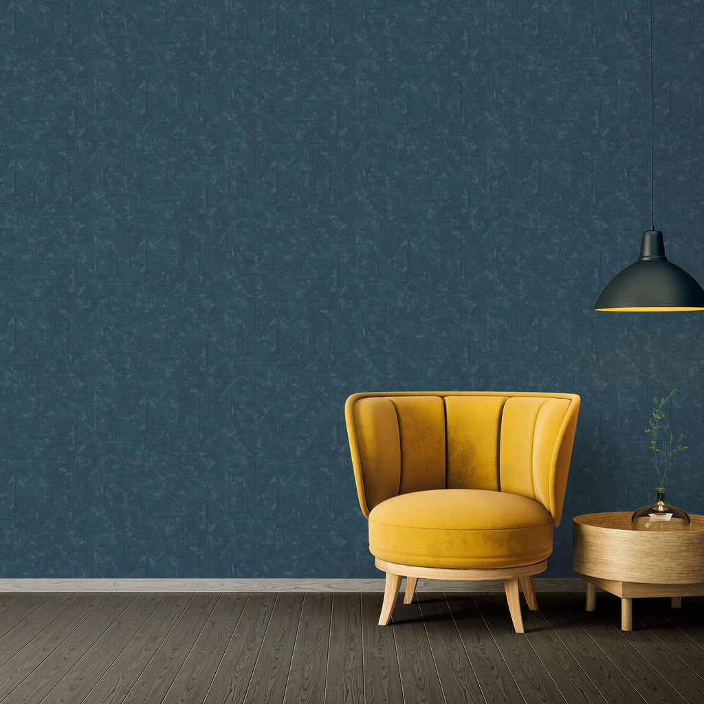 Galerie Distressed Geometric Texture Blue Wallpaper