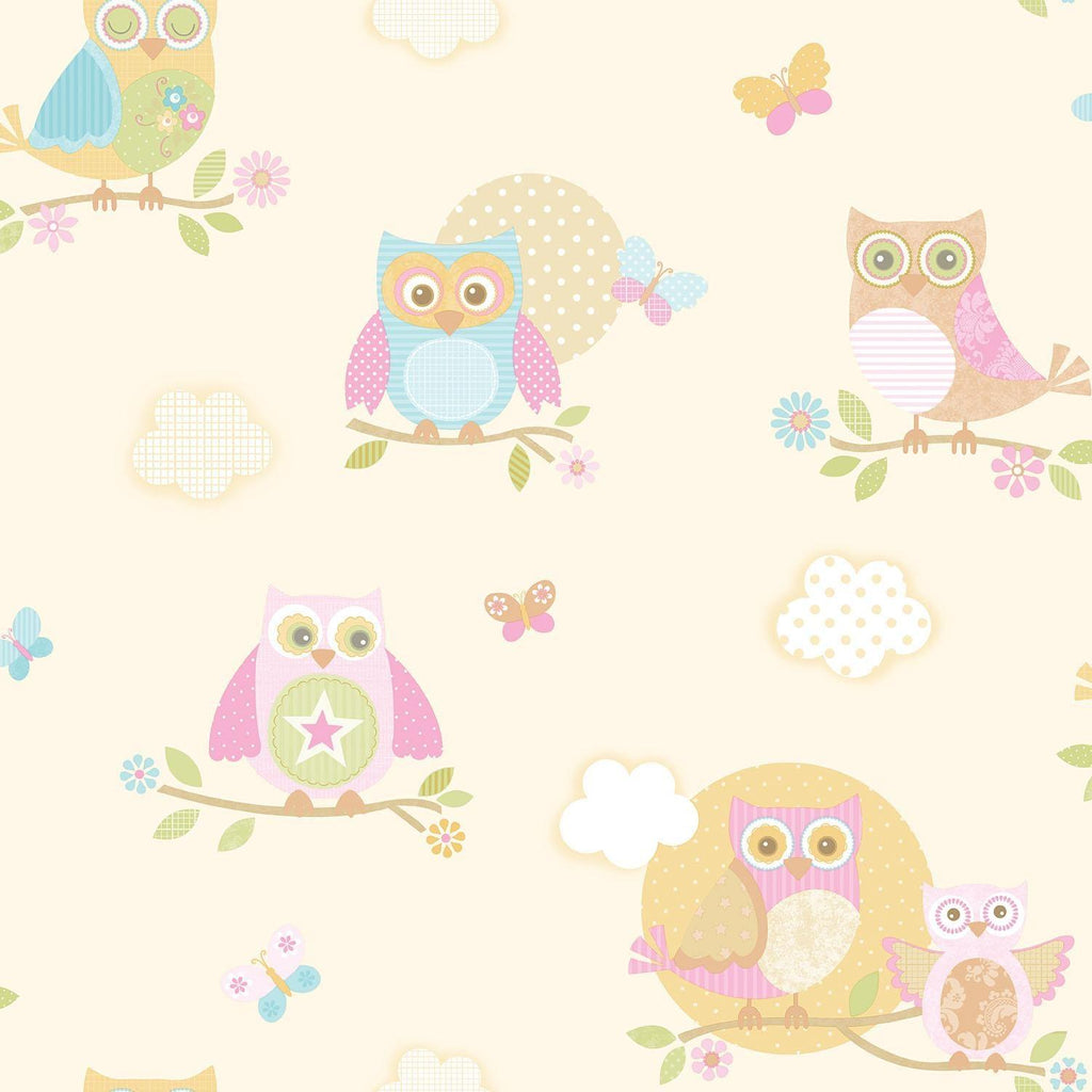 Galerie Colourful Owls Cream Wallpaper