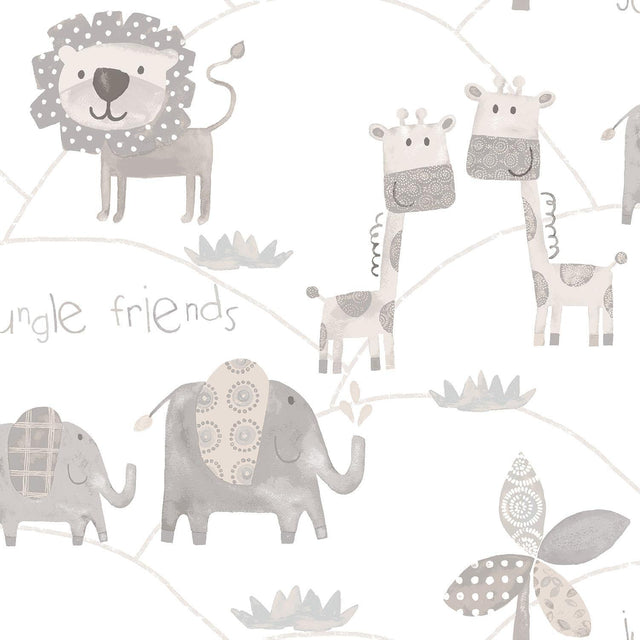 Galerie Jungle Friends Silver Grey Wallpaper