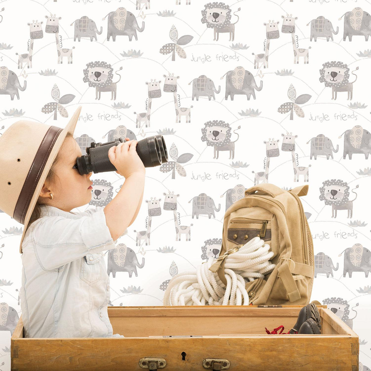 Galerie Jungle Friends Silver Grey Wallpaper