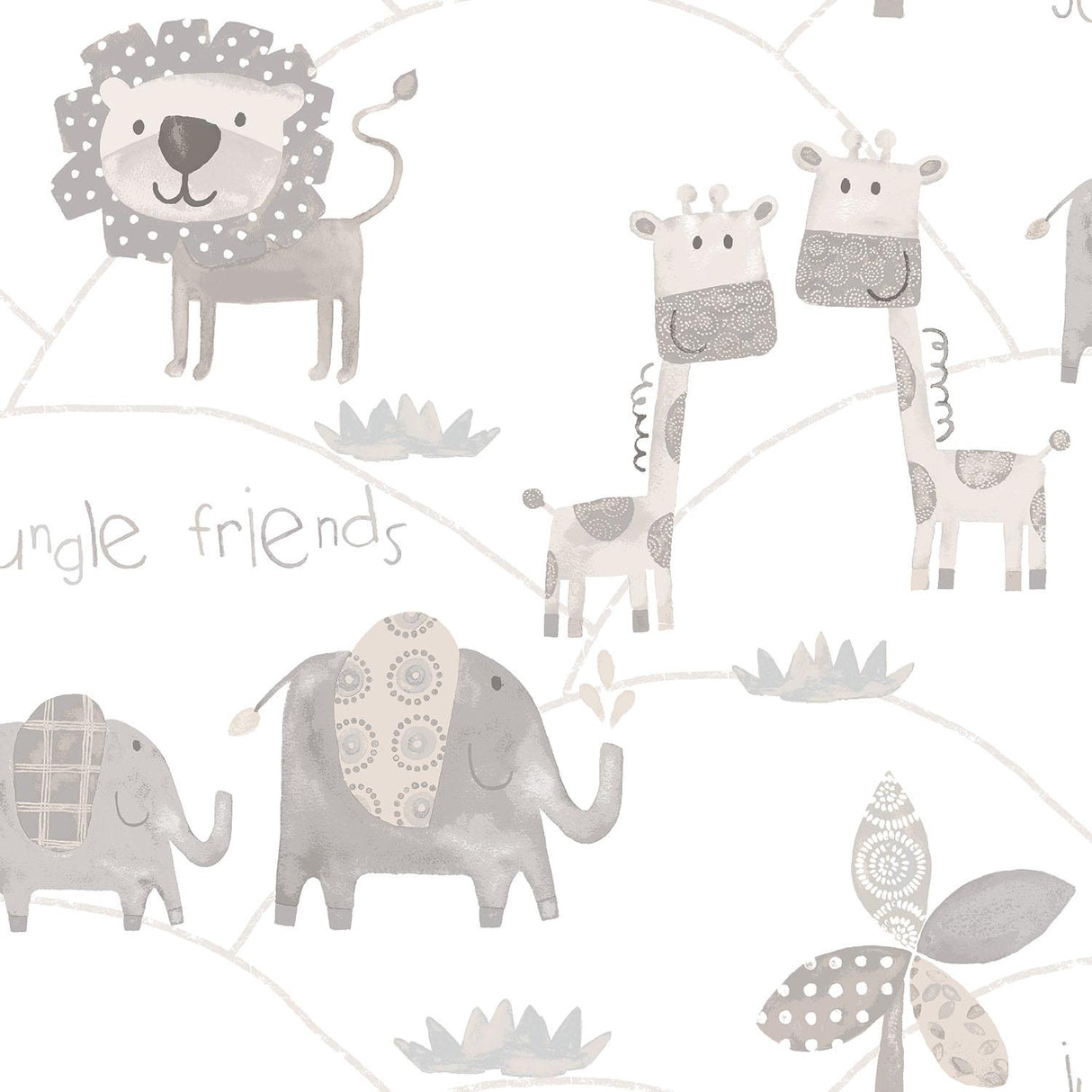Galerie Jungle Friends Silver Grey Wallpaper