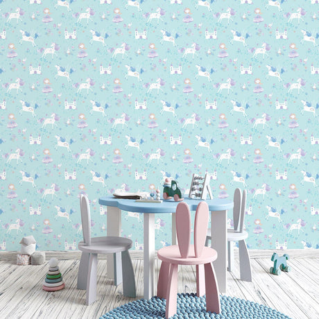 Galerie Unicorns and Princesses Blue Wallpaper