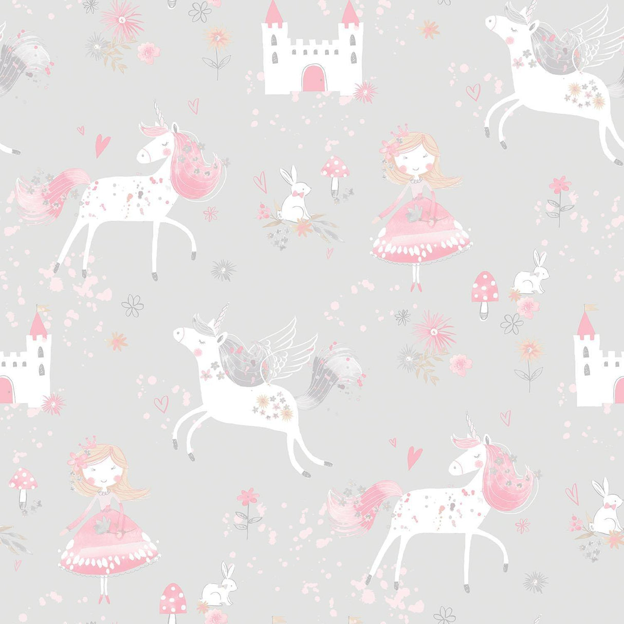 Galerie Unicorns and Princesses Silver Grey Wallpaper