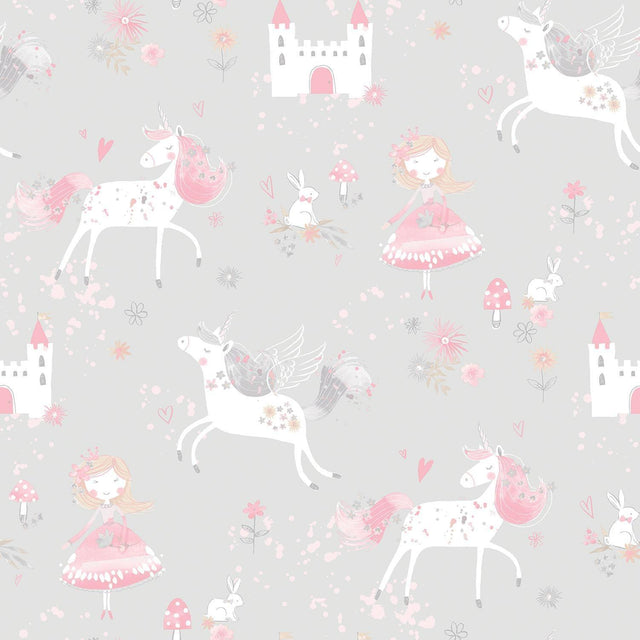Galerie Unicorns and Princesses Silver Grey Wallpaper