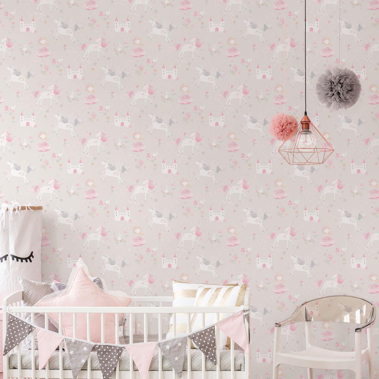 Galerie Unicorns and Princesses Silver Grey Wallpaper