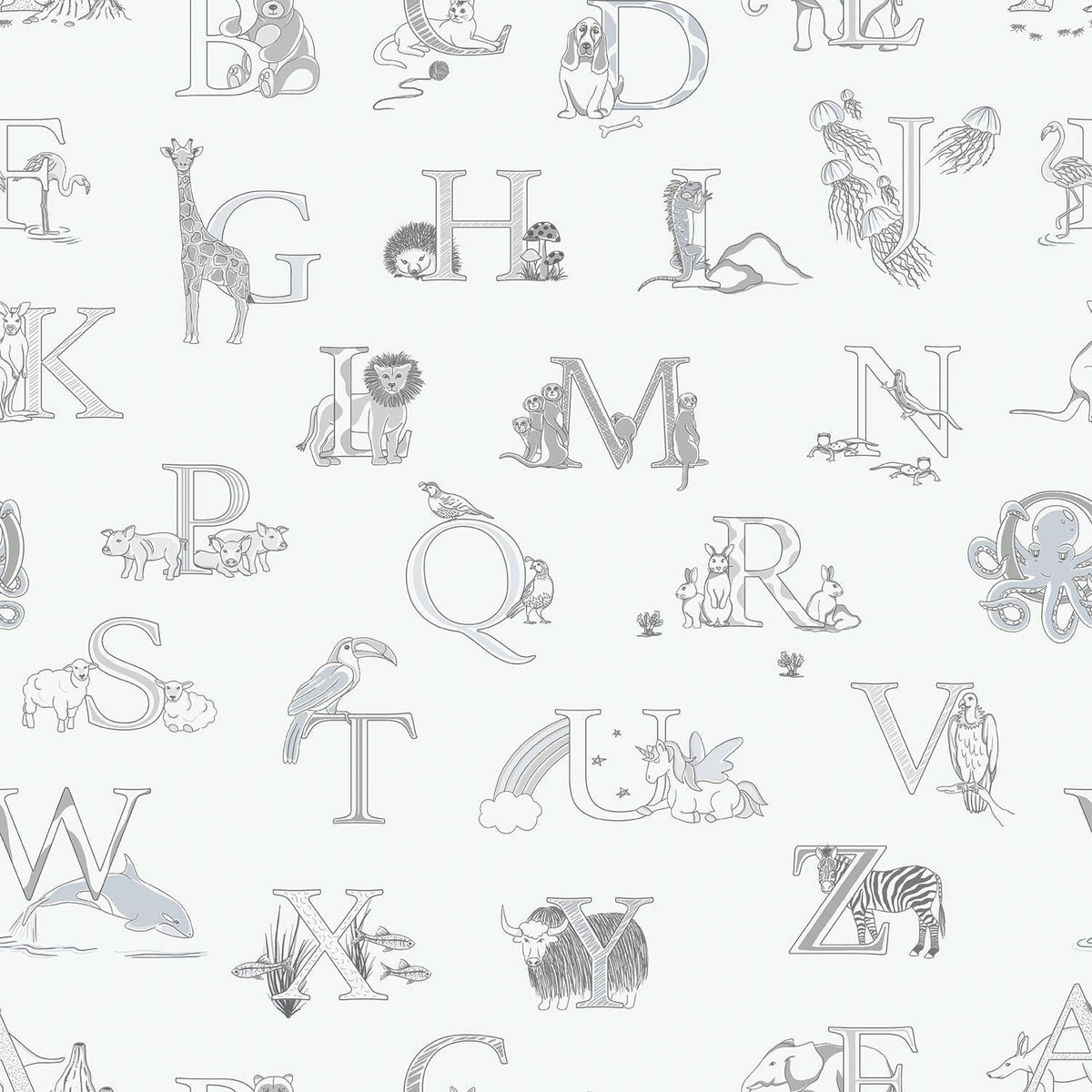 Galerie Alphabet Silver Grey Wallpaper