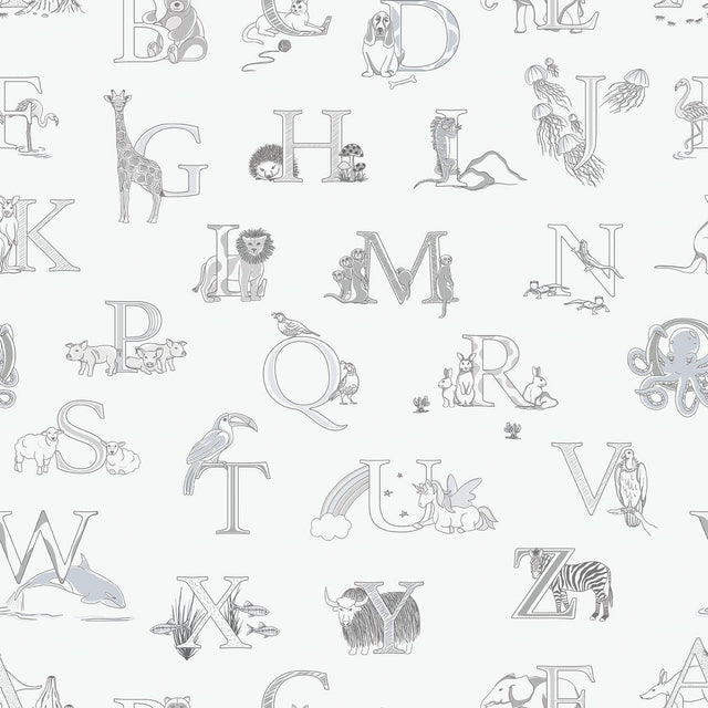 Galerie Alphabet Silver Grey Wallpaper