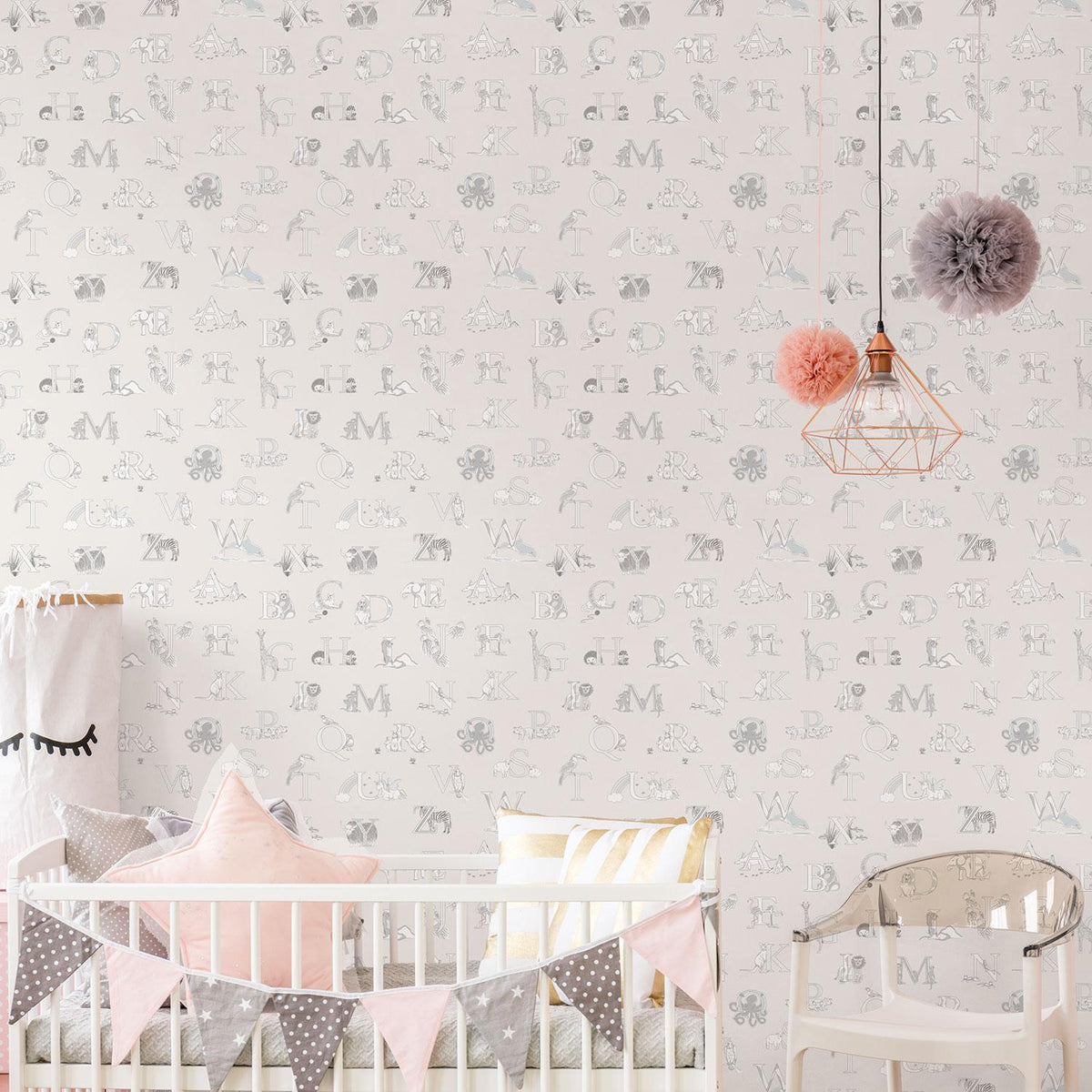 Galerie Alphabet Silver Grey Wallpaper