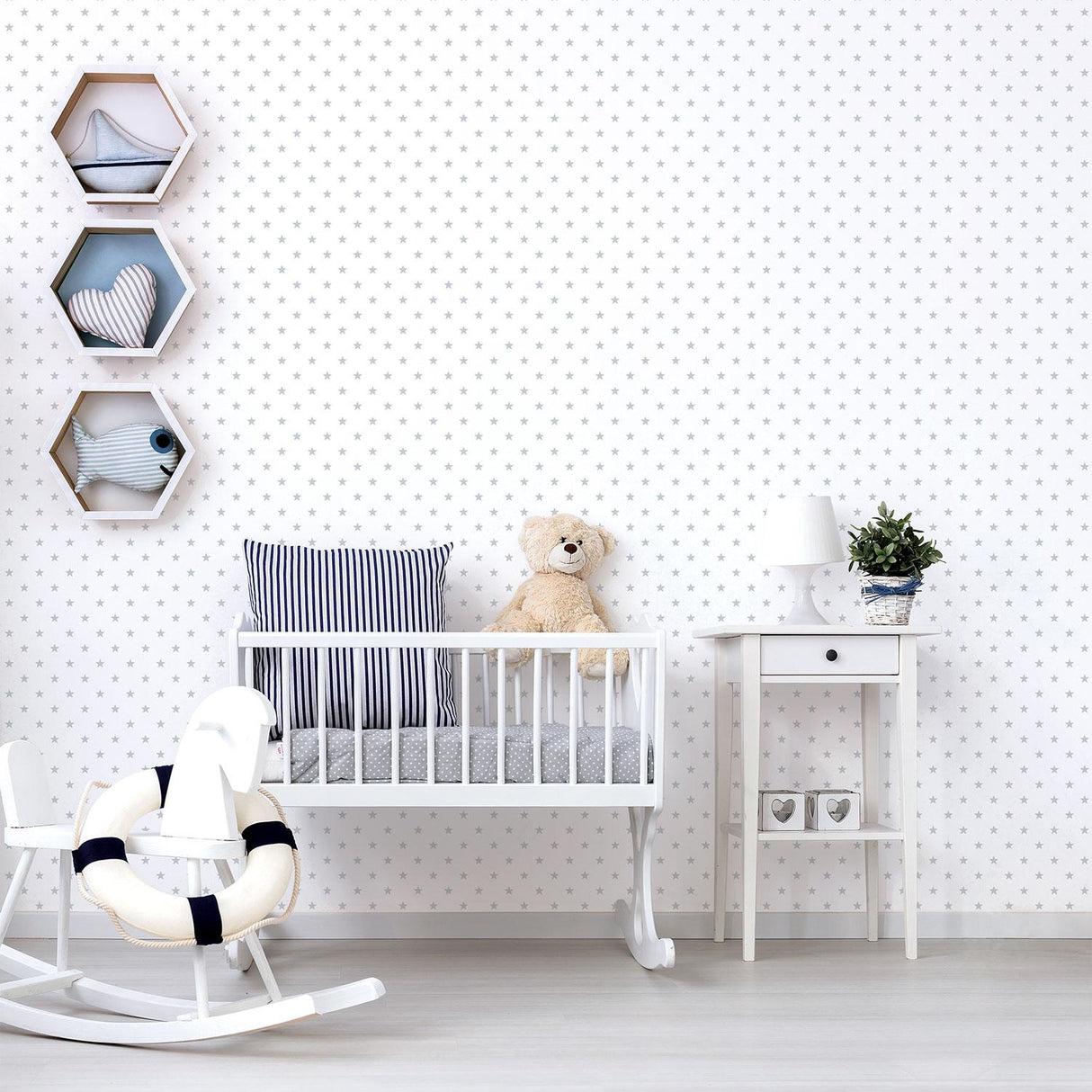 Galerie Small Stars Silver Grey Wallpaper