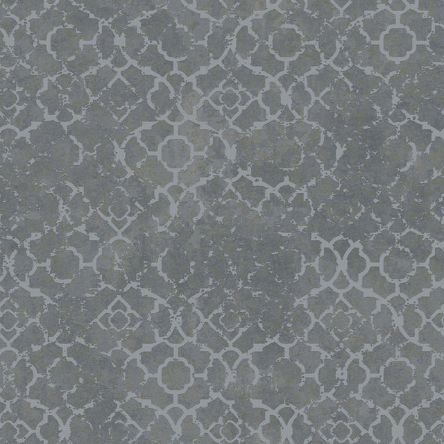 Galerie Aged Quatrefoil Silver Grey Wallpaper