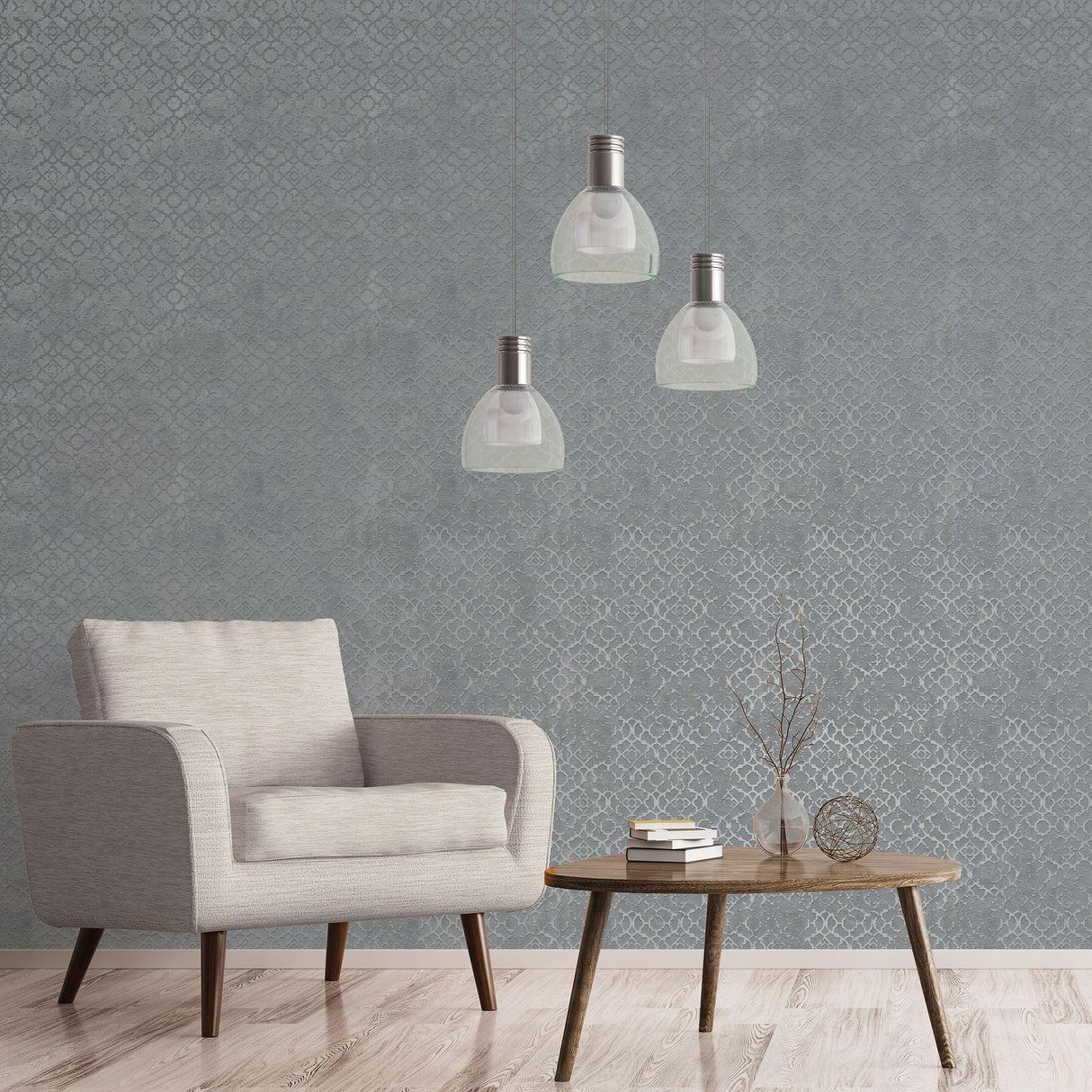 Galerie Aged Quatrefoil Silver Grey Wallpaper