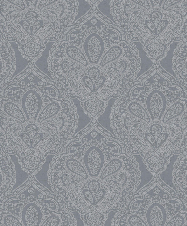 Galerie Mehndi Damask Silver Grey Wallpaper