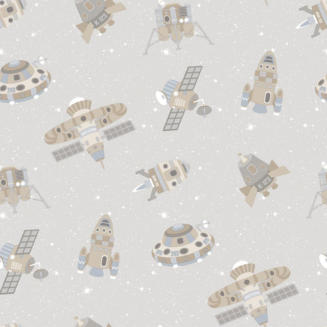 Galerie Spaceships Silver Grey Wallpaper