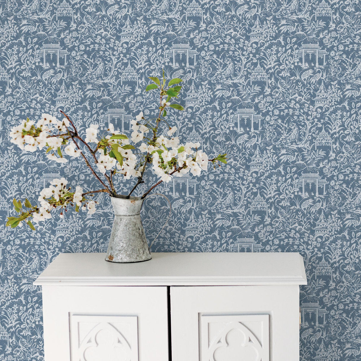 Galerie Garden Toile Blue Wallpaper