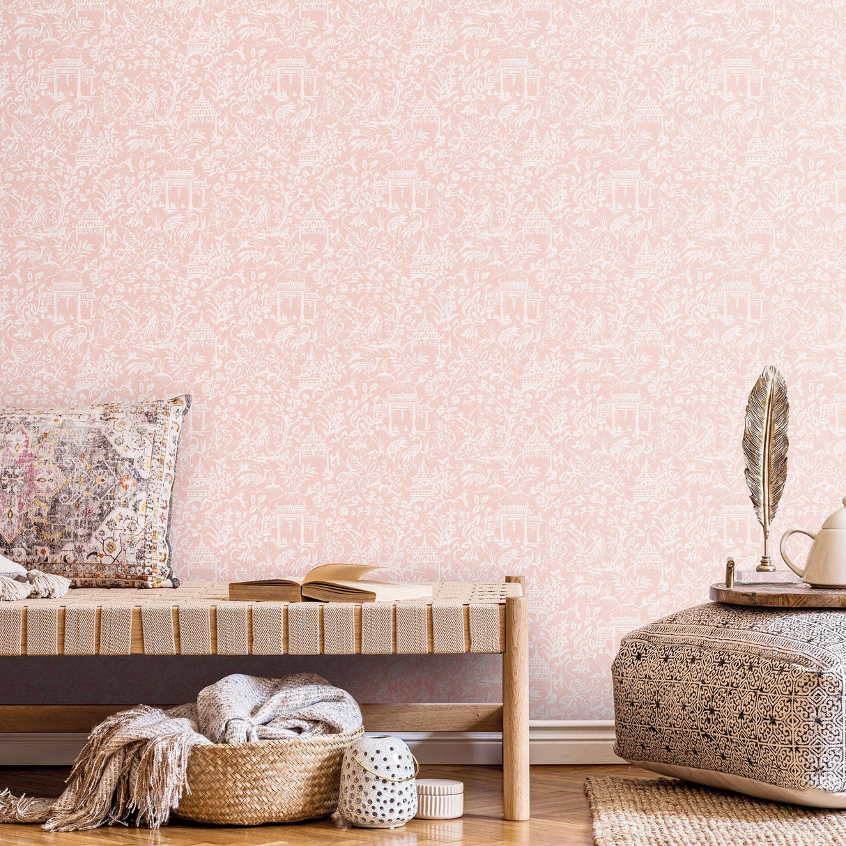 Galerie Garden Toile Pink Wallpaper
