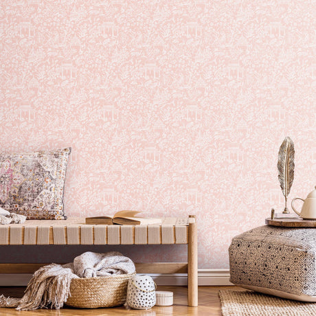 Galerie Garden Toile Pink Wallpaper