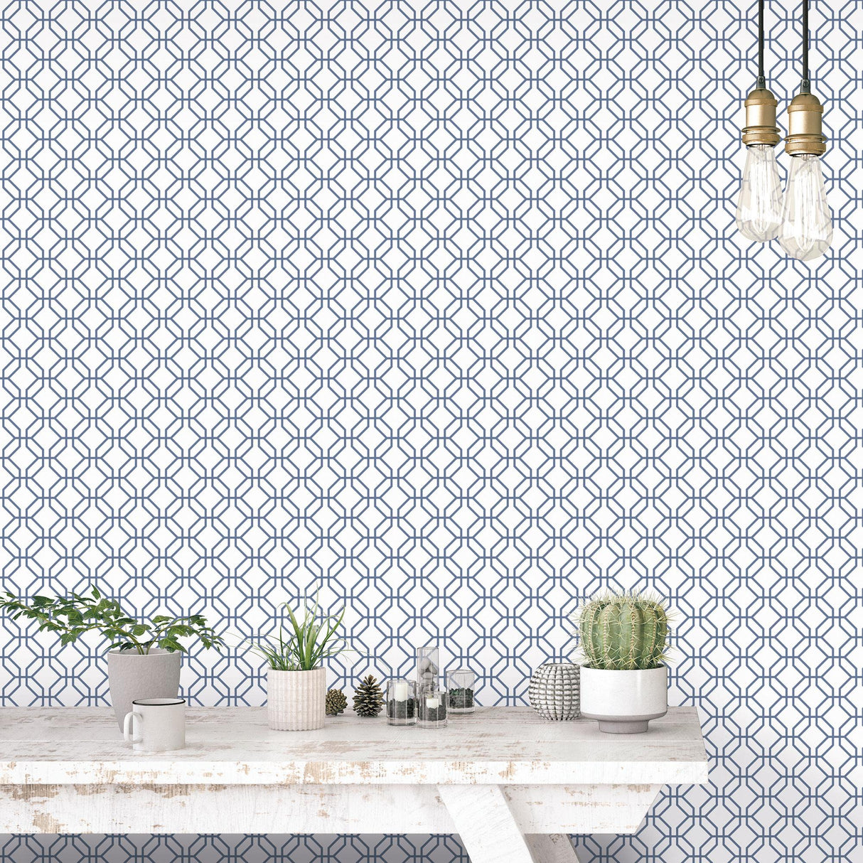 Galerie Trellis Positive Blue Wallpaper