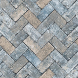 Galerie Herringbone Brick Blue Wallpaper