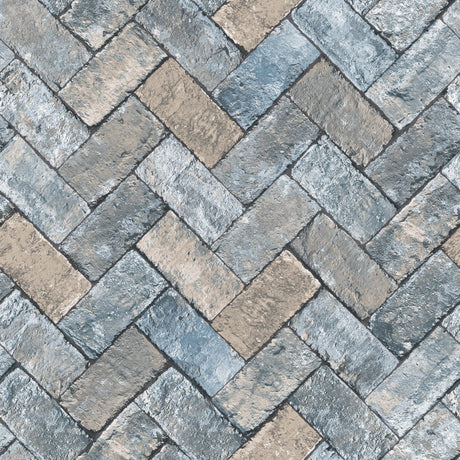 Galerie Herringbone Brick Blue Wallpaper