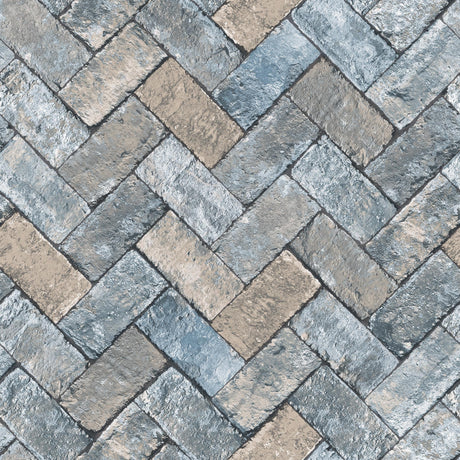 Galerie Herringbone Brick Blue Wallpaper