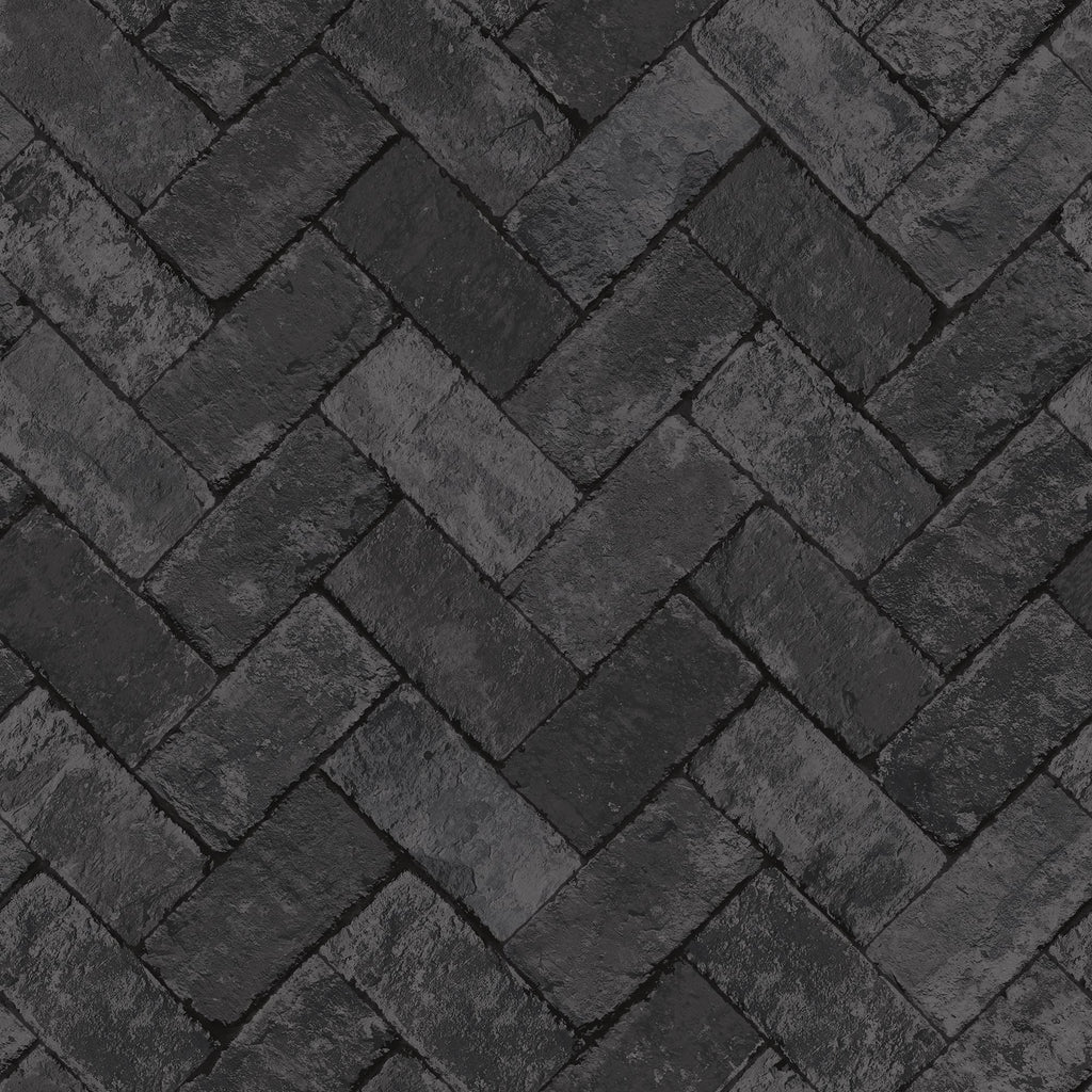 Galerie Herringbone Brick Black Wallpaper