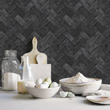 Galerie Herringbone Brick Black Wallpaper