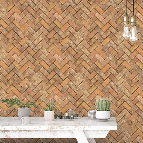 Galerie Herringbone Brick Orange Wallpaper