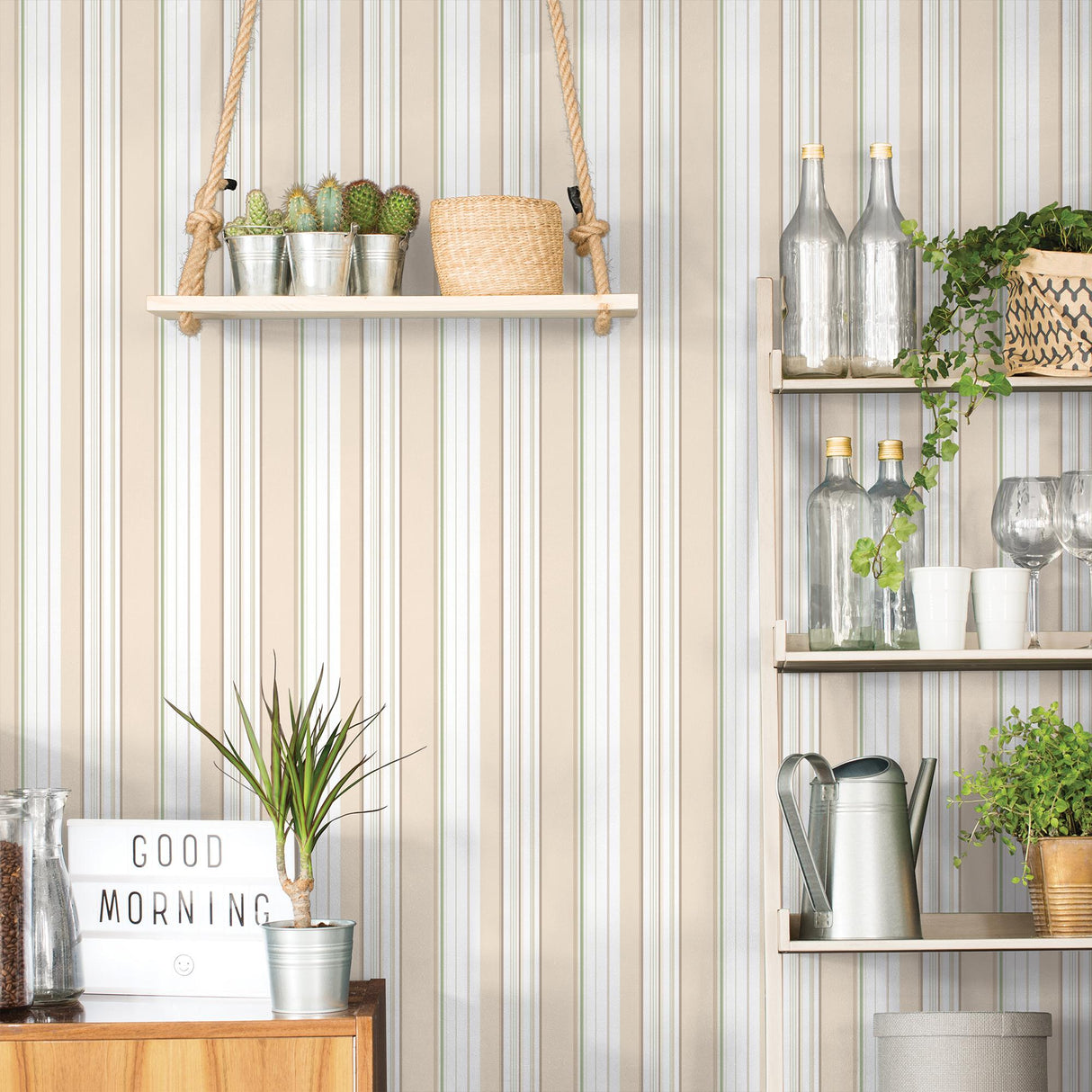 Galerie Multi Stripe Green Wallpaper