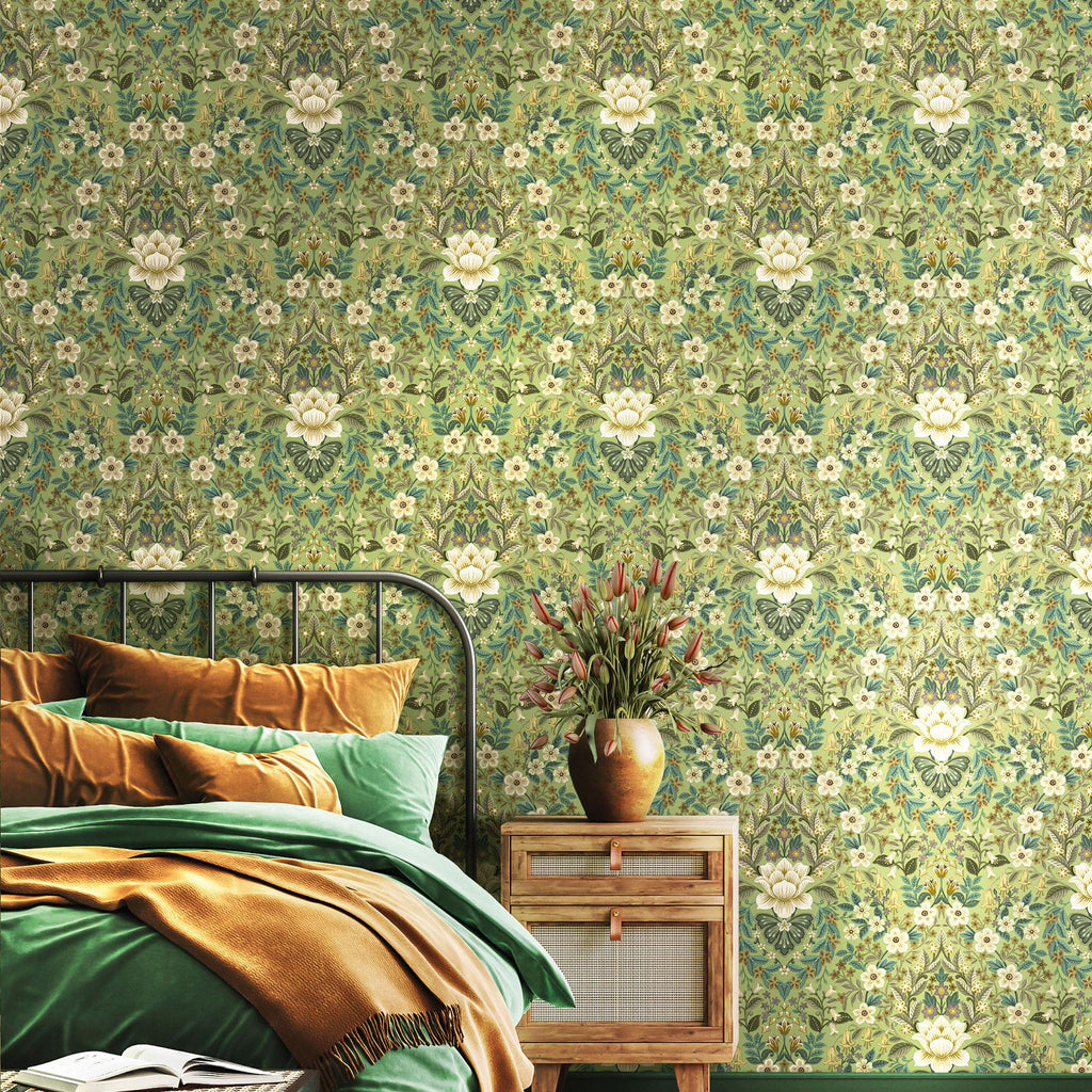 Galerie Floral Damask Green Wallpaper