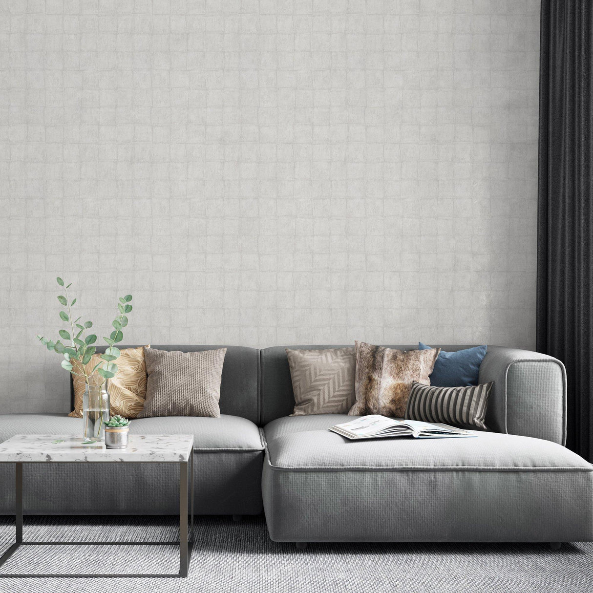 Galerie EN3396814 Eden Tile Silver Grey Wallpaper EN3396814 Silver Grey Wallpaper