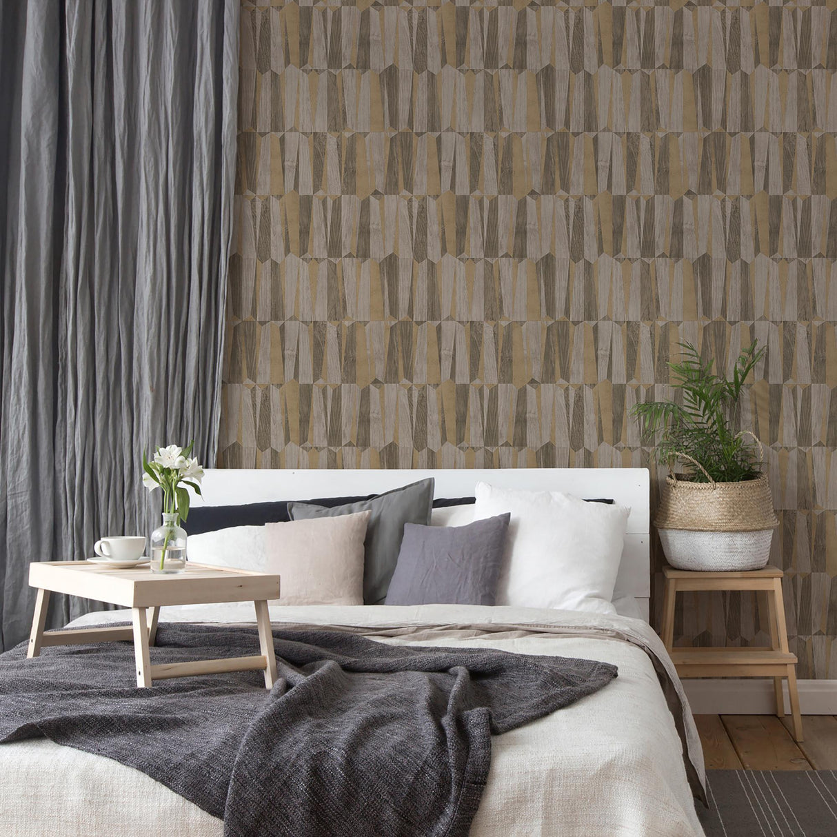 Galerie Geo Point Wood Effect Motif Bronze Brown Wallpaper