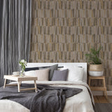 Galerie Geo Point Wood Effect Motif Bronze Brown Wallpaper