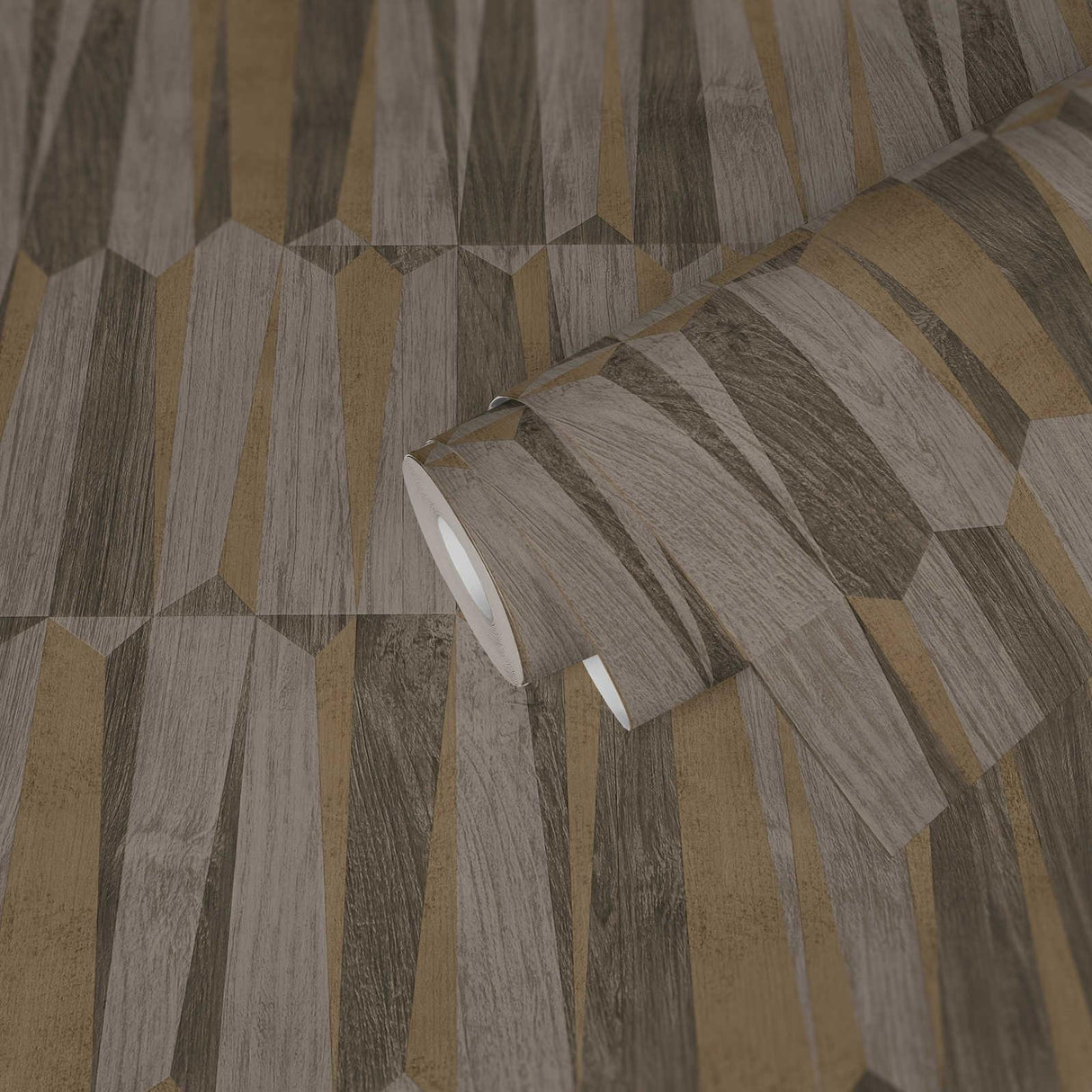 Galerie Geo Point Wood Effect Motif Bronze Brown Wallpaper