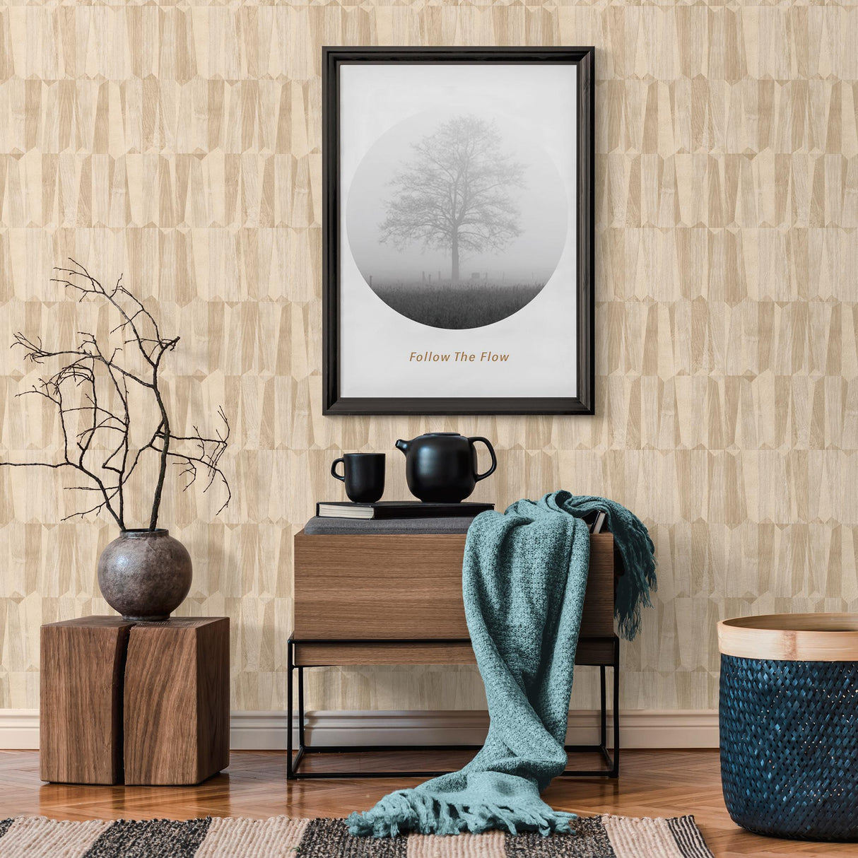 Galerie Geo Point Wood Effect Motif Beige Wallpaper