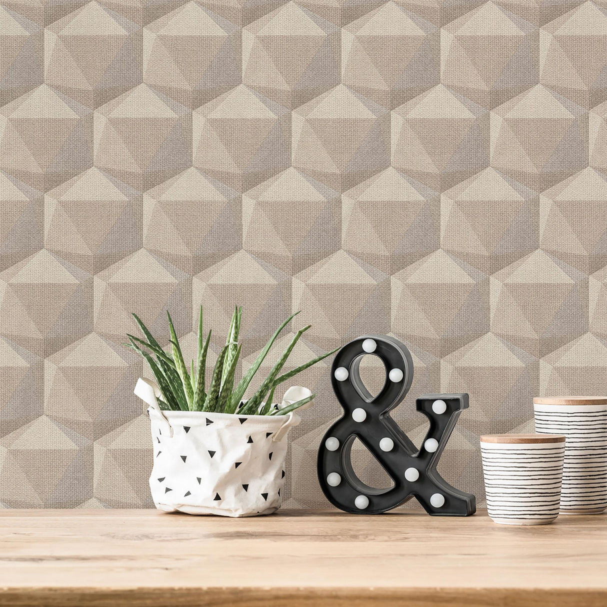 Galerie Geometric Motif Beige Wallpaper