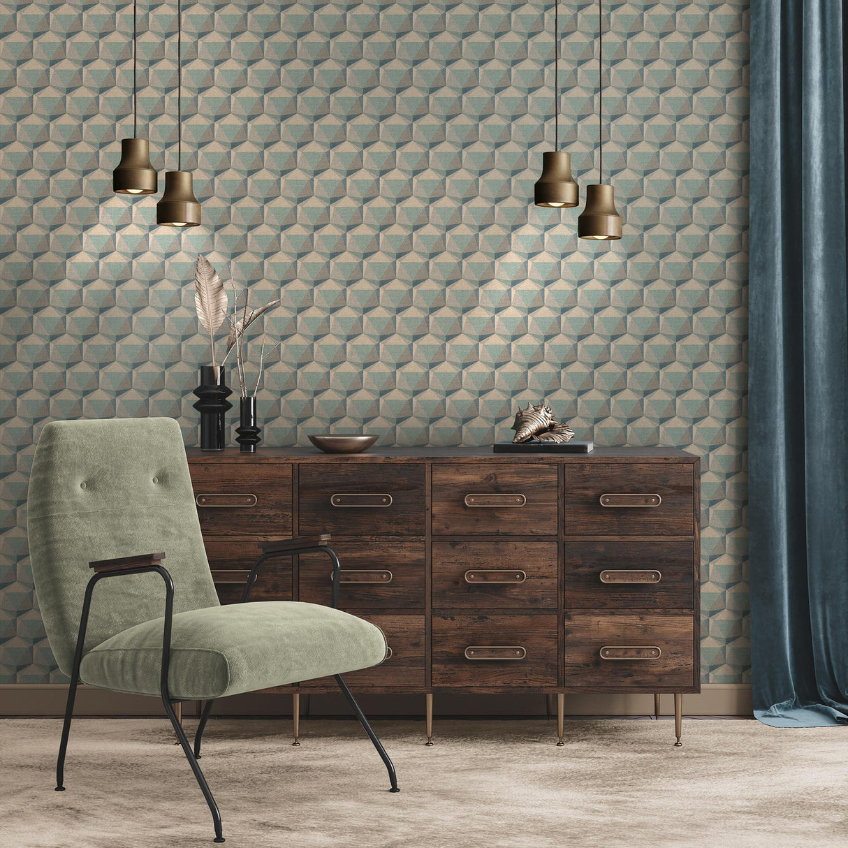 Galerie Geometric Motif Blue Wallpaper