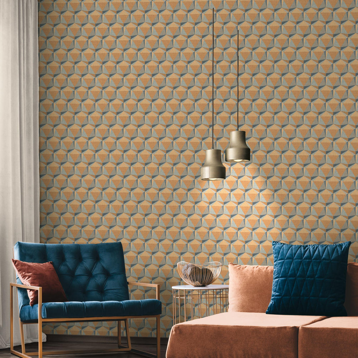 Galerie Geometric Motif Orange Wallpaper